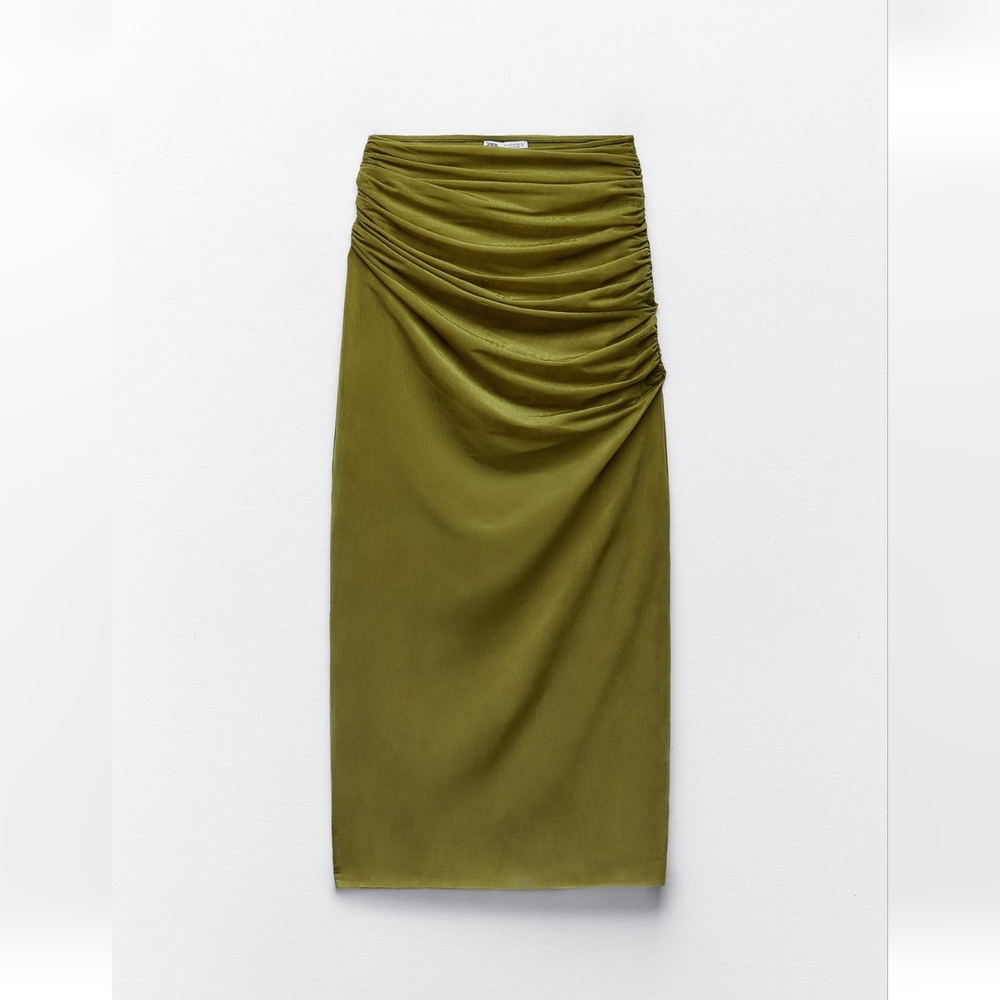 Elegant Olive Green Midi Organza Skirt (Zara)